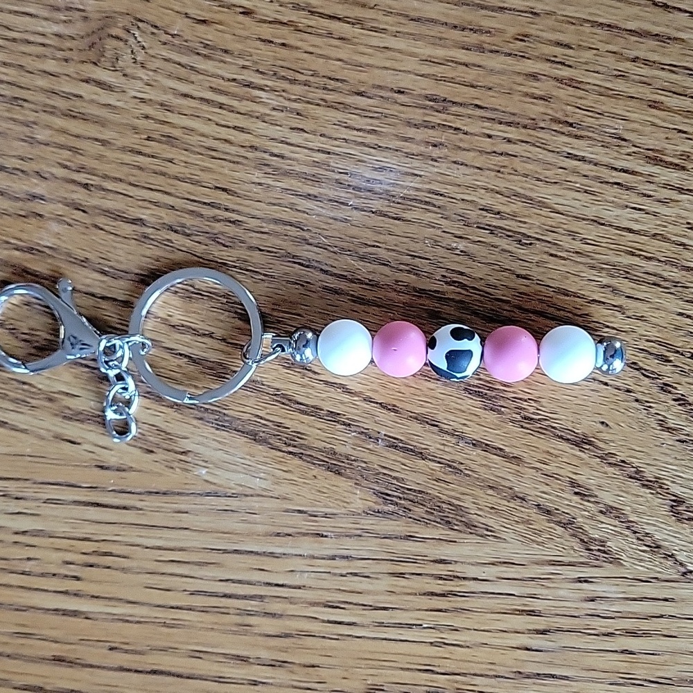 Pink, White & Cow Print Keychain Accessory